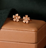 Cherry Blossom Earrings - Tiny Solid Gold Sakura Studs