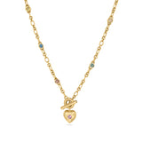 Large Tudor Locking Heart necklace in 18ct Yellow Gold with handmade chain and sapphires