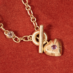 Large Tudor Locking Heart necklace in 18ct Yellow Gold with handmade chain and sapphires