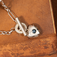 Large Tudor Locking Heart necklace in Sterling Silver on Statement Chain