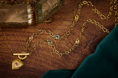 Large Tudor Locking Heart necklace in 18ct Yellow Gold with handmade chain and sapphires
