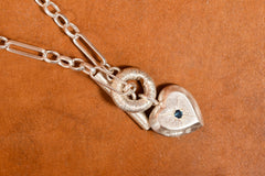 Large Tudor Locking Heart necklace in Sterling Silver on Statement Chain