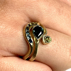 Handmade Engagement Ring, Pirouette Ring, Teal Sapphire Ring