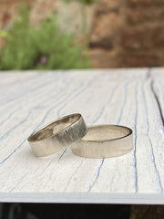 Grey gold silk texture wedding rings