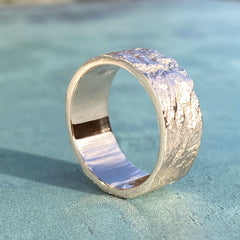 Solid gold bark texture hand made artisan wedding rings