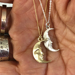 Solid Gold Moon charm with ethical diamond eye, La Luna Moonface solid gold necklace