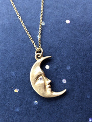 Solid Gold Moon charm with ethical diamond eye, La Luna Moonface solid gold necklace