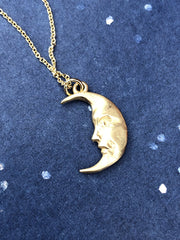 Solid Gold Moon charm with ethical diamond eye, La Luna Moonface solid gold necklace