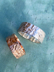 Solid gold bark texture hand made artisan wedding ringsSolid gold bark texture hand made artisan wedding rings