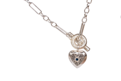 Large Tudor Locking Heart necklace in Sterling Silver on Statement Chain