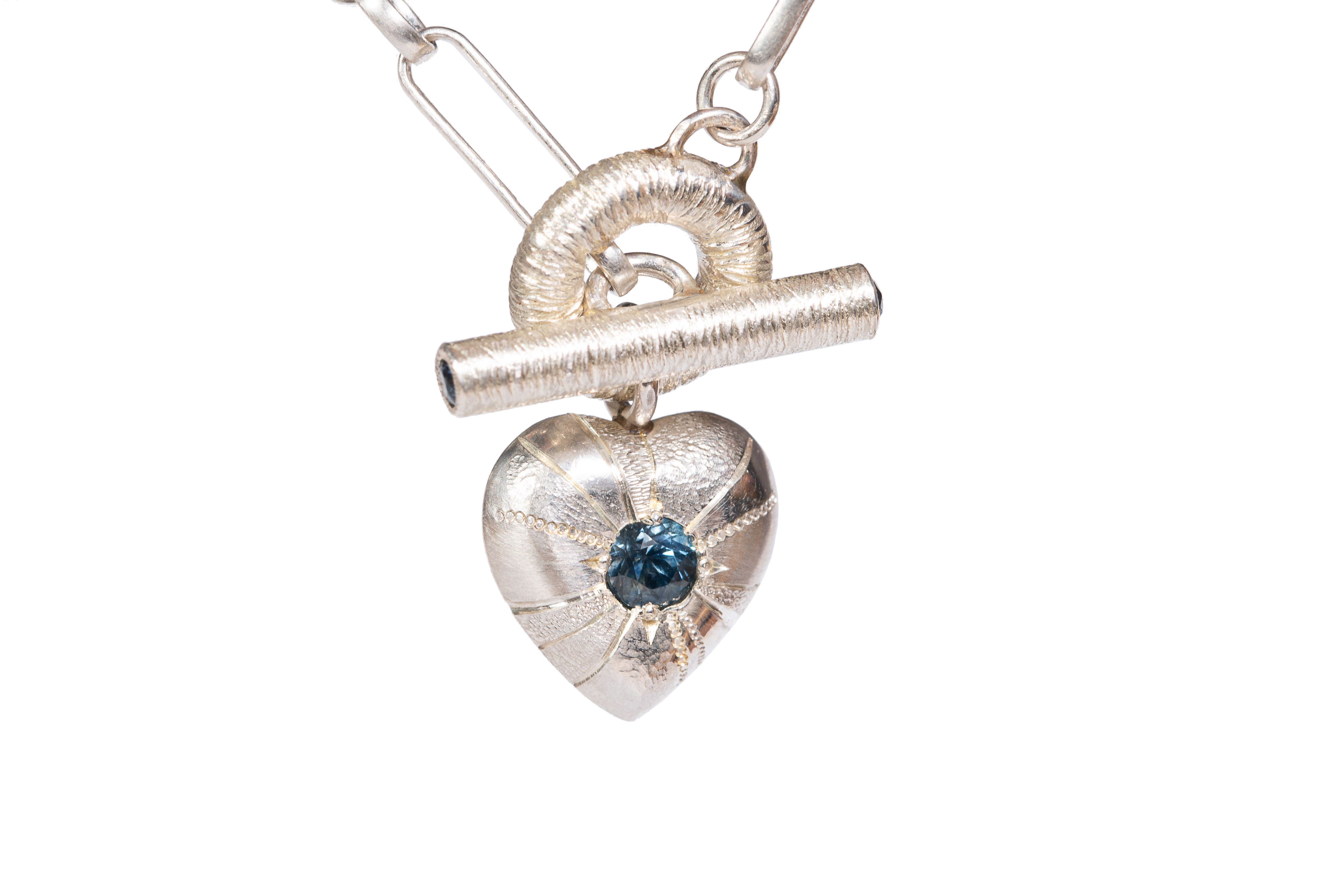 Large Tudor Locking Heart necklace in Sterling Silver on Statement Chain