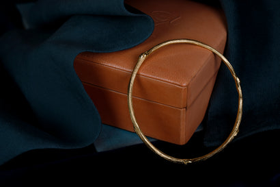 Thick Solid Gold Rose Twig Bangle