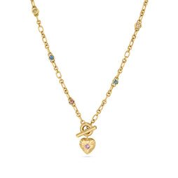 Large Tudor Locking Heart necklace in 18ct Yellow Gold with handmade chain and sapphires