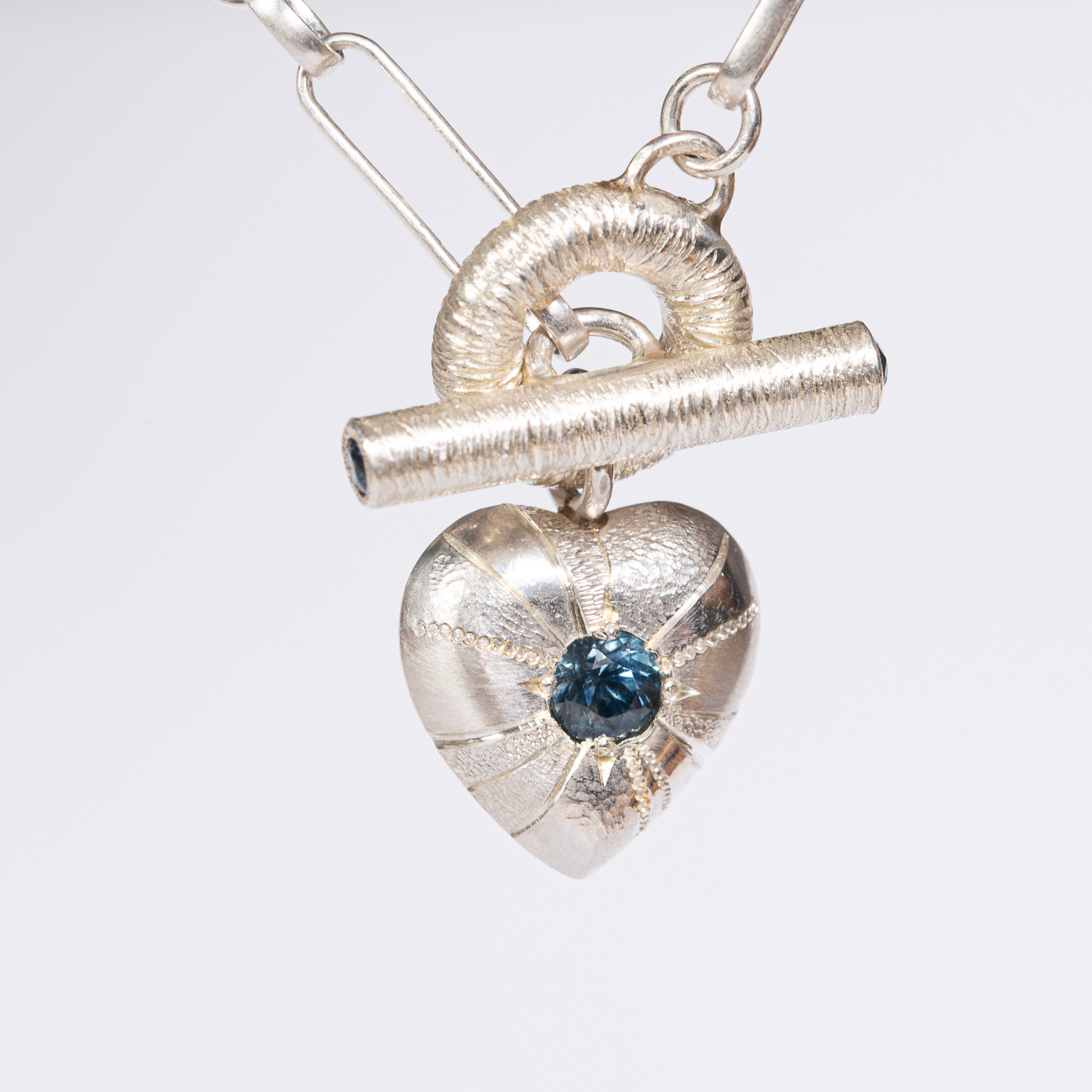 Large Tudor Locking Heart necklace in Sterling Silver on Statement Chain