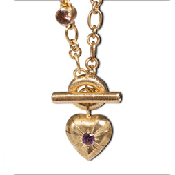 Large Tudor Locking Heart necklace in 18ct Yellow Gold with handmade chain and sapphires