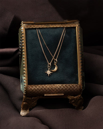 Solid Gold Crescent Moon Charm Necklace