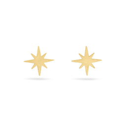 Solid gold north star shaped stud earrings on a white background