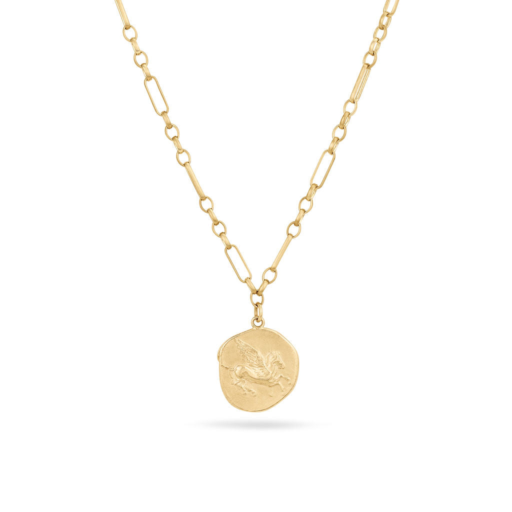 Pegasus corinthian coin solid gold pendant cast from original isabella day goldsmith
