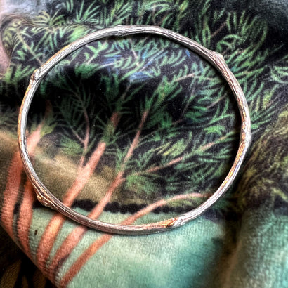 Solid Silver Rose Twig Bangle