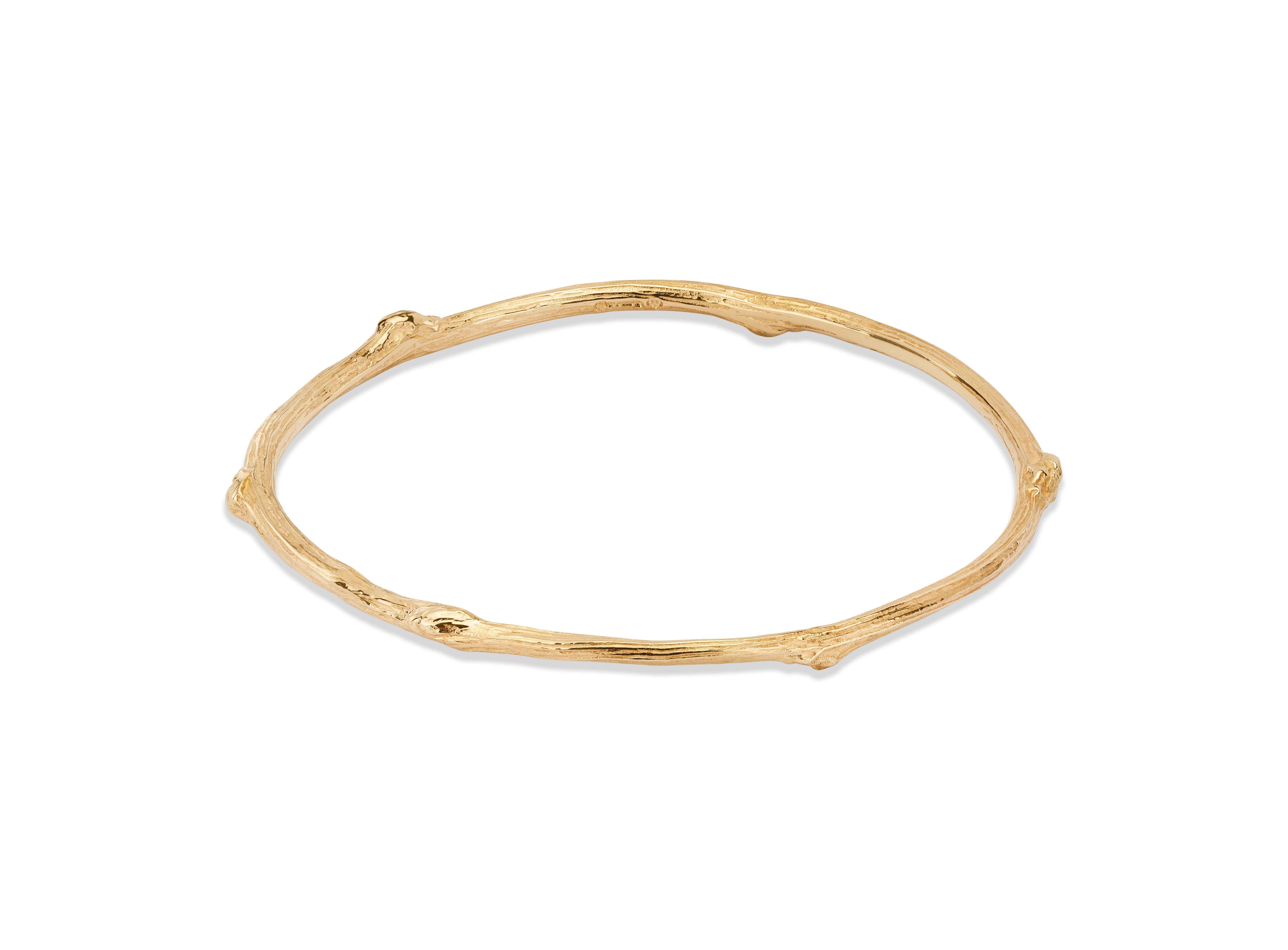 Thick Solid Gold Rose Twig Bangle
