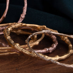 Oak Twig bangle in Solid gold cast from a real English Oak Twig