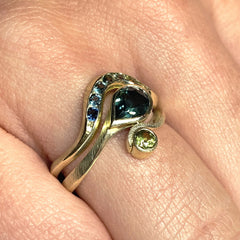 Handmade Engagement Ring, Pirouette Ring, Teal Sapphire Ring