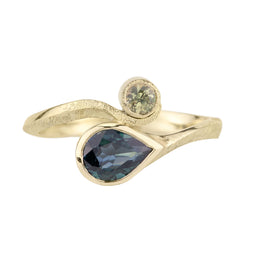 Handmade Engagement Ring, Pirouette Ring, Teal Sapphire Ring