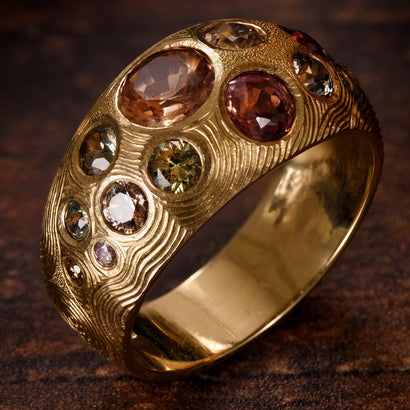 14ct yellow gold Bombè with ethically sourced sapphires & champagne diamonds