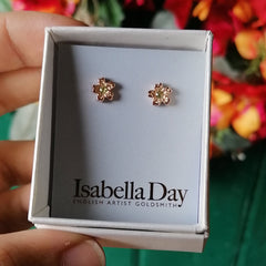 Cherry Blossom Earrings - Tiny Solid Gold Sakura Studs