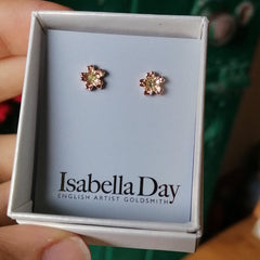 Cherry Blossom Earrings - Tiny Solid Gold Sakura Studs