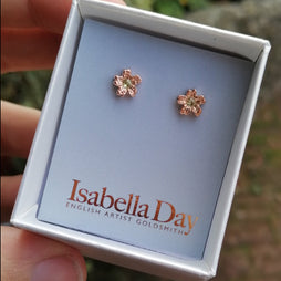 Cherry Blossom Earrings - Tiny Solid Gold Sakura Studs