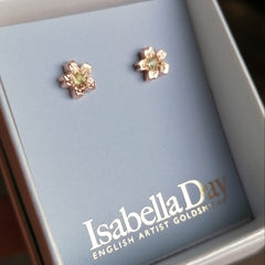 Cherry Blossom Earrings - Tiny Solid Gold Sakura Studs