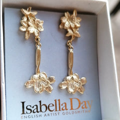 Cherry Blossom Earrings  - Statement Solid Gold Sakura Earrings