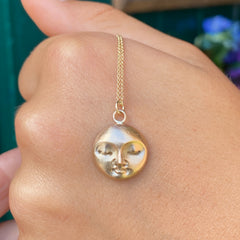 Chunky Solid Gold Moonface Pendant