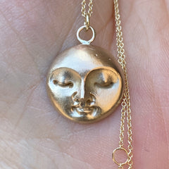 Chunky Solid Gold Moonface Pendant