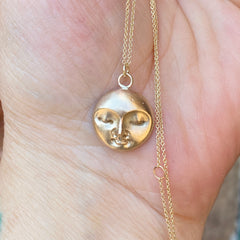 Chunky Solid Gold Moonface Pendant