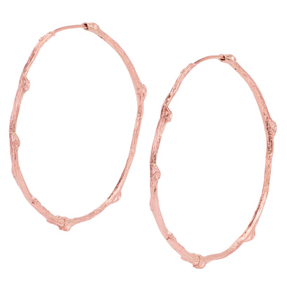 Solid Gold Rose Twig Hoop Earrings