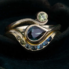 Handmade Engagement Ring, Pirouette Ring, Teal Sapphire Ring