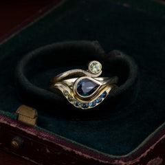 Handmade Engagement Ring, Pirouette Ring, Teal Sapphire Ring