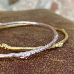 Thick Solid Gold Rose Twig Bangle