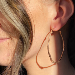 Solid Gold Rose Twig Hoop Earrings
