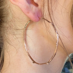 Solid Gold Rose Twig Hoop Earrings