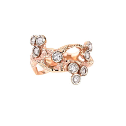 Solid gold cherry blossom twig ring, artisan, Botanical style