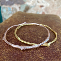 Thick Solid Gold Rose Twig Bangle