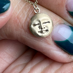 Solid Gold Tiny Moonface Pendant