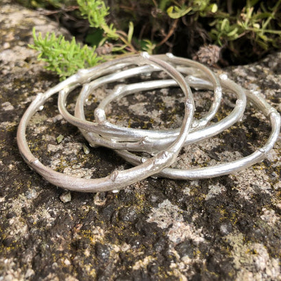Sterling silver Ash twig world tree bangle, Yggdrasil tree of life bangle