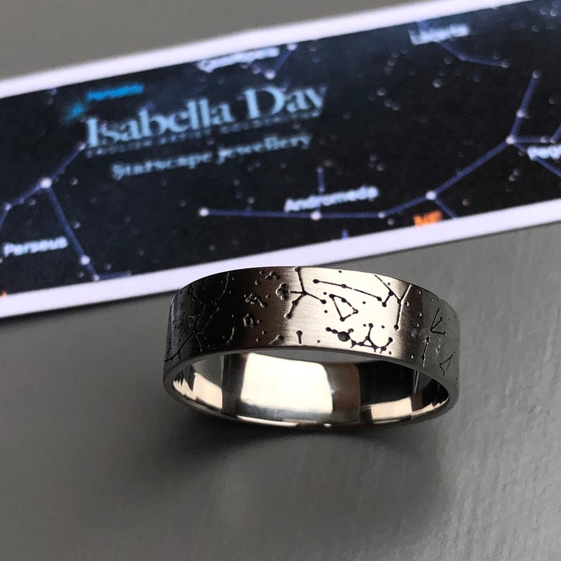 Platinum 5mm Starmap Wedding Band With Silver 5mm Starmap Wedding Band