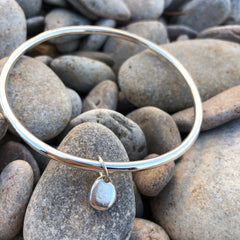 Solid Gold Bangle with Brixham Pebble Charm