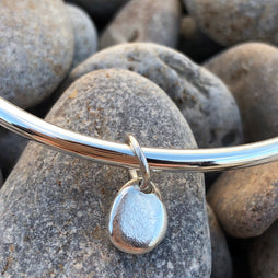 Solid Gold Bangle with Brixham Pebble Charm