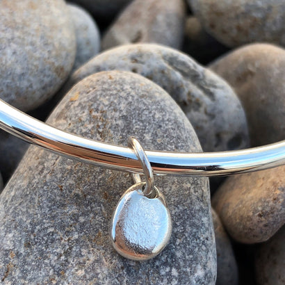 Solid Gold Bangle with Brixham Pebble Charm